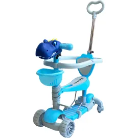 Cамокат 5в1 з батьківською ручкою сидінням бортиком Blue
