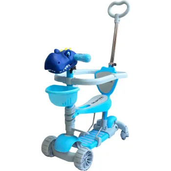 Cамокат 5в1 з батьківською ручкою сидінням бортиком Blue