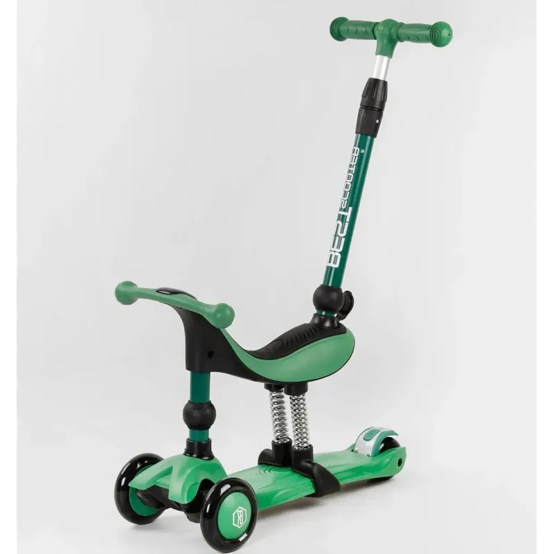 Cамокат 5в1для малюкив з сидінням батьківською ручкою Best Scooter Green