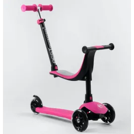Дитячий самокат 3в1 з сидінням батьківською ручкою Best Scooter Pink