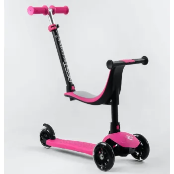 Дитячий самокат 3в1 з сидінням батьківською ручкою Best Scooter Pink