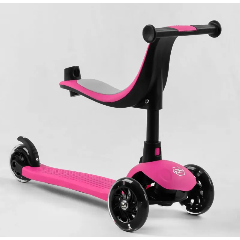 Дитячий самокат 3в1 з сидінням батьківською ручкою Best Scooter Pink