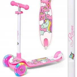 Дитячий самокат триколісний Raven Laviana LED White/Pink