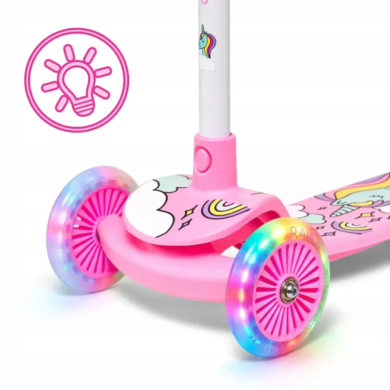Дитячий самокат триколісний Raven Laviana LED White/Pink