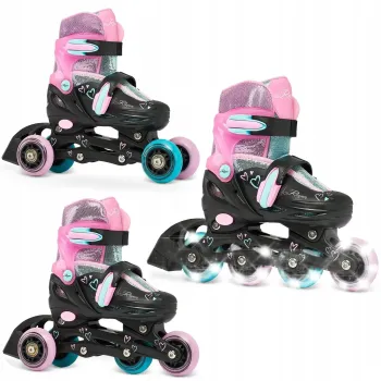 Дитячі ролики Raven Loret Glitter Black/Mint/Pink LED колеса розмір 27-30