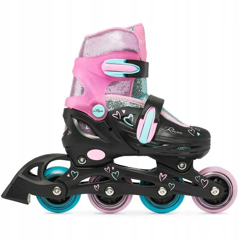 Дитячі ролики Raven Loret Glitter Black/Mint/Pink LED колеса розмір 27-30