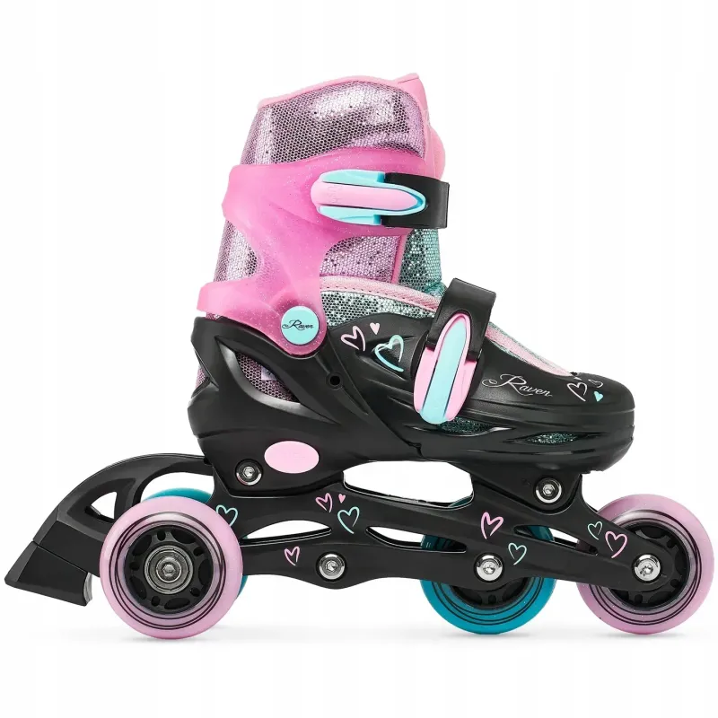 Дитячі ролики Raven Loret Glitter Black/Mint/Pink LED колеса розмір 27-30