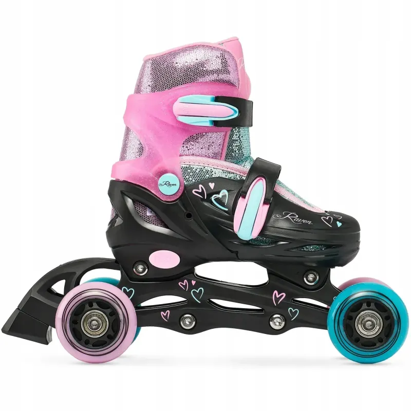 Дитячі ролики Raven Loret Glitter Black/Mint/Pink LED колеса розмір 27-30