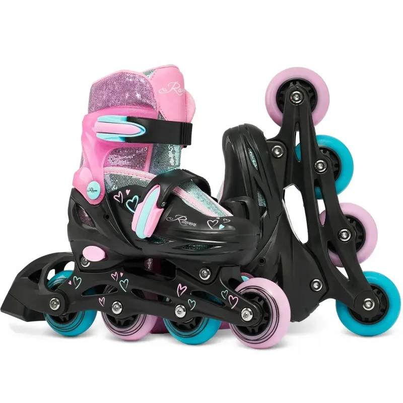 Дитячі ролики Raven Loret Glitter Black/Mint/Pink LED колеса розмір 27-30