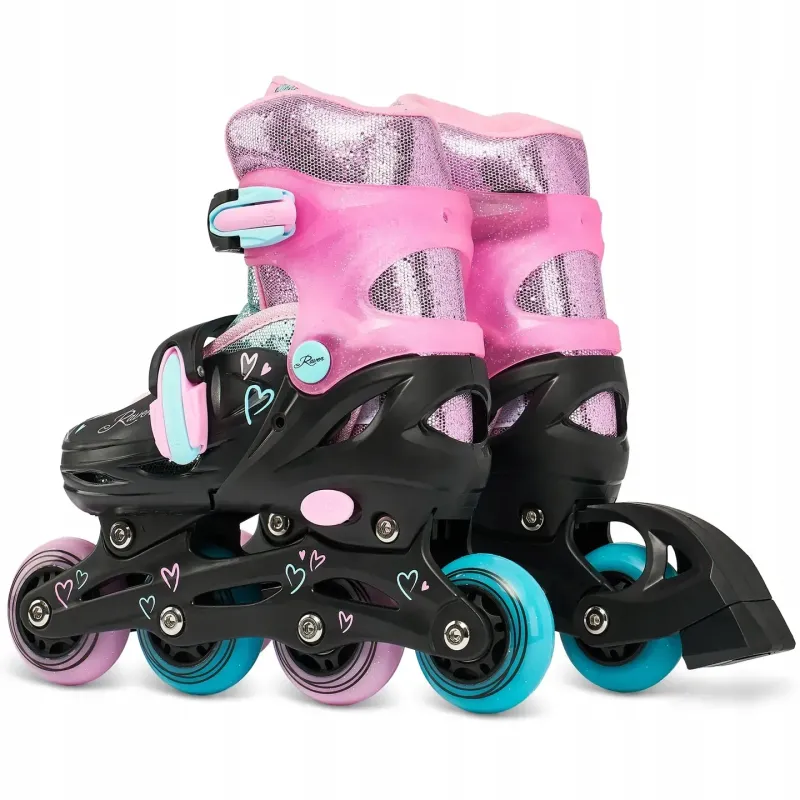 Дитячі ролики Raven Loret Glitter Black/Mint/Pink LED колеса розмір 27-30
