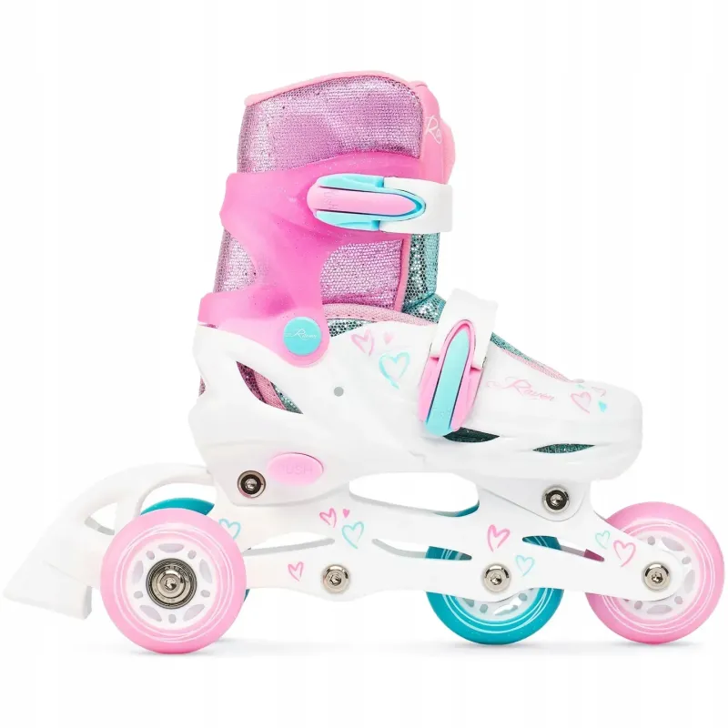 Дитячі ролики Raven Loret Glitter White/Mint/Pink LED колеса розмір 27-30