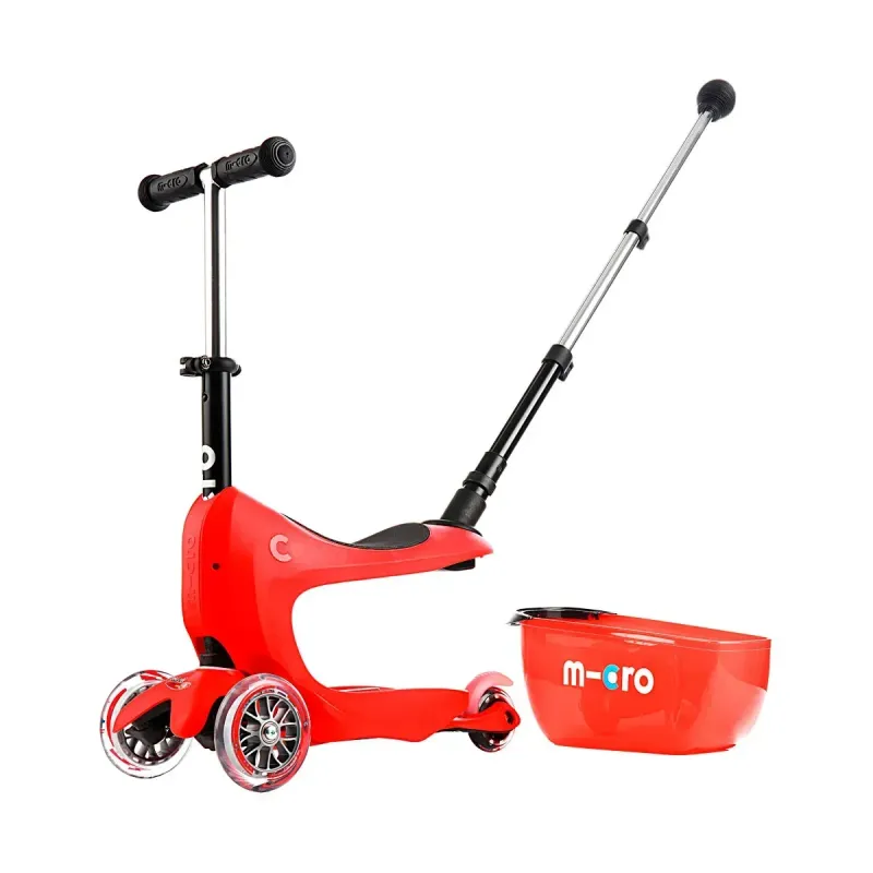 Самокат 3 в 1 з батьківською ручкою Micro Mini2go Deluxe Plus Червоний