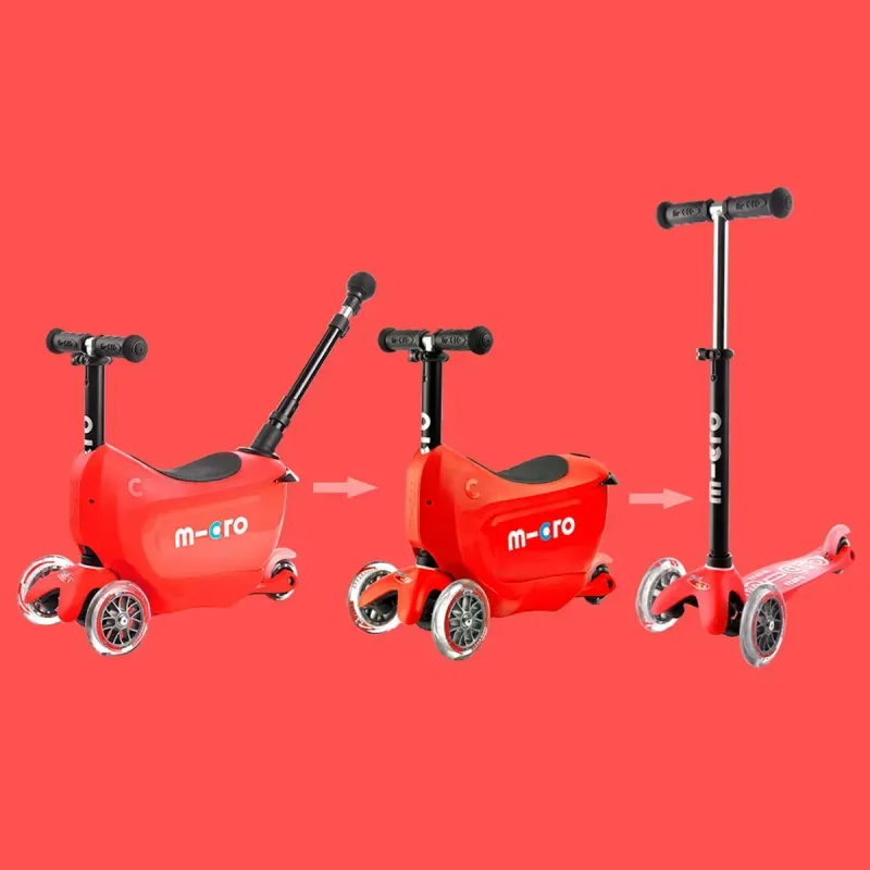 Самокат 3 в 1 з батьківською ручкою Micro Mini2go Deluxe Plus Червоний