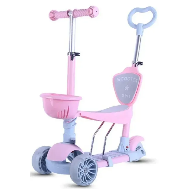 Самокат для малюків 5в1 з бортиком ручкою сидінням Pink