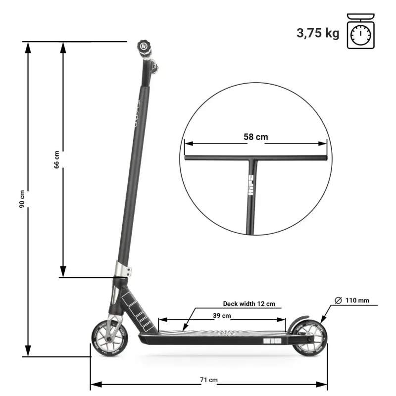 Трюковий самокат Hipe H10 Black/White 110 мм