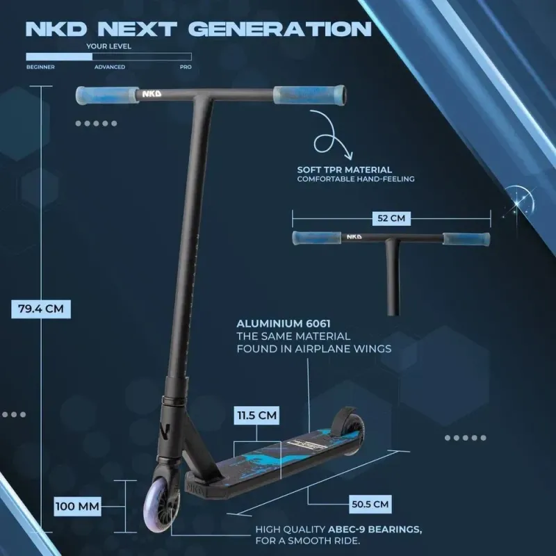 Трюковий самокат NKD Next Generation Black/Blue 100 мм